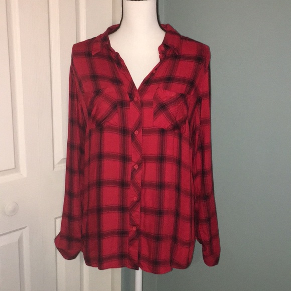 New York & Company Tops - SOLD!! Plaid Long Sleeve Button Down w/Peek-A-Boo